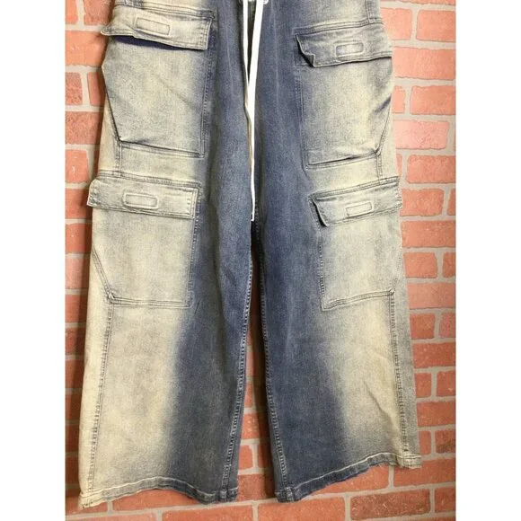 Rick Owens DRK SHDW Mens Cargo Denim Pants Jeans Size 48 Italy Wide Leg Grunge